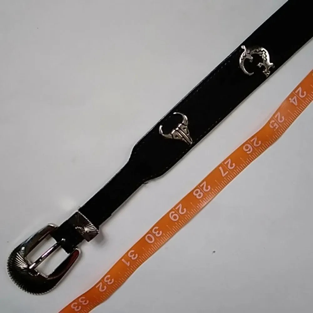 Vintage Metal & Leather Women Black Belt Cowboy